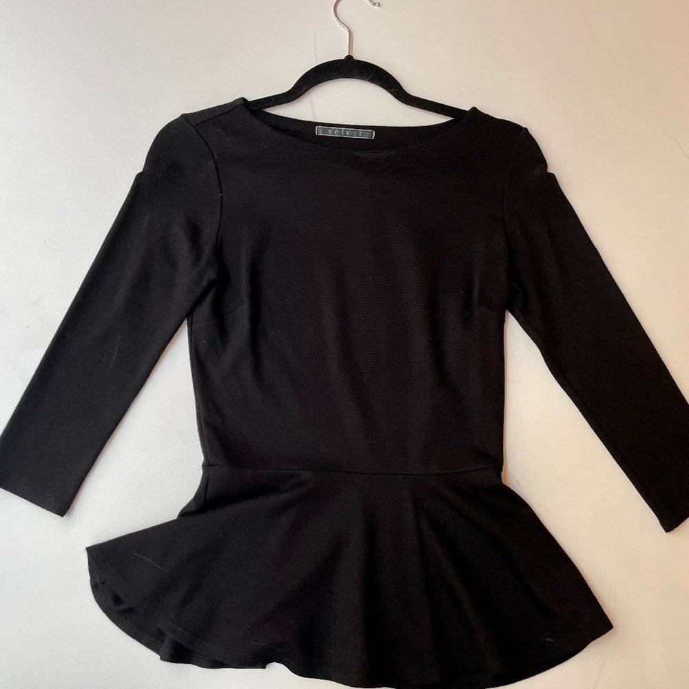 Black 3/4 Sleeve Top w/ Ruffle Bottom